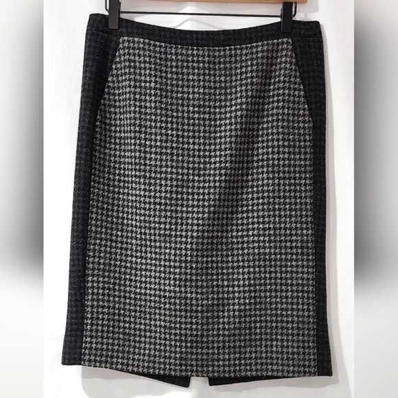 J.Crew Womens Wool Skirt Size 4‎ Black Gray Houndstooth Old Money Work Career - Picture 1 of 8